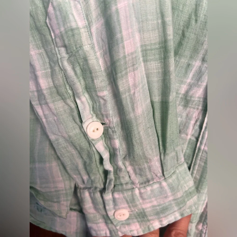 Polo Ralph Lauren Linen‎ Light Green and White Plaid Men's XL Long Sleeve Shirt